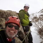 At the belay boulder at the top of Scottish Gully