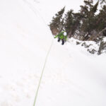 Todd rounding the last ice bulge I put a screw in, about 100' below